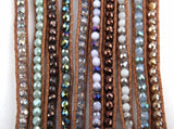 Glass Crystal Beads Long Wrap Bracelet Leather Bracelet