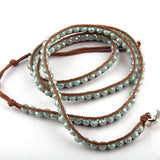 Glass Crystal Beads Long Wrap Bracelet Leather Bracelet