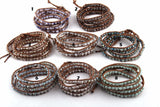 Glass Crystal Beads Long Wrap Bracelet Leather Bracelet