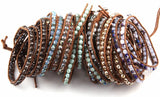 Glass Crystal Beads Long Wrap Bracelet Leather Bracelet