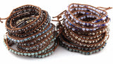 Glass Crystal Beads Long Wrap Bracelet Leather Bracelet