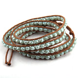 Glass Crystal Beads Long Wrap Bracelet Leather Bracelet
