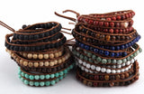 Stone Beads 3 Wrap Leather Bracelet