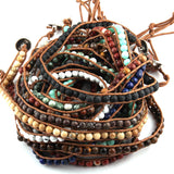 Stone Beads 3 Wrap Leather Bracelet
