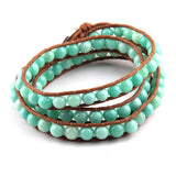 Stone Beads 3 Wrap Leather Bracelet