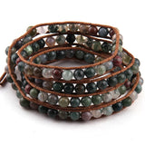 Stone Beads Long Wrap Bracelet 4 Wraps Leather Beads Bracelet For Women
