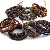 Stone Beads Long Wrap Bracelet 4 Wraps Leather Beads Bracelet For Women