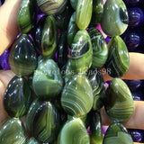 22x30mm Olive Green Stripes Carnelian Water Drop Beads