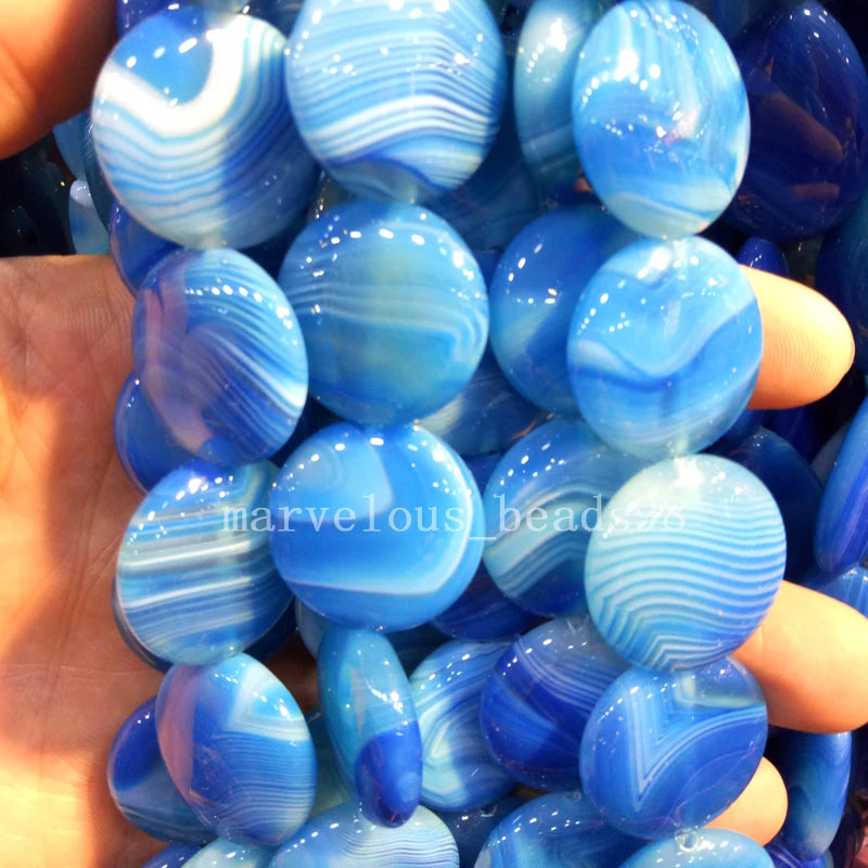 25mm Carnelian Round Beads - 16pcs - Sky Stripes - Jewelry Spacers