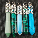 5pcs Mix Stone Hexagonal Pointed Reiki Chakra Pendant Bead