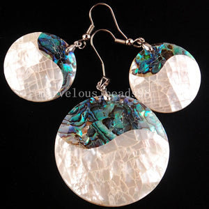 New Zealand Abalone Shell Art Round Pendant Earring Set