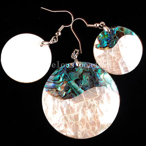 New Zealand Abalone Shell Art Round Pendant Earring Set
