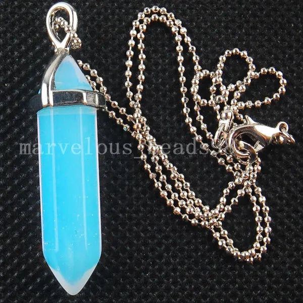 Opalite Hexagonal Pointed Chakra Pendant Necklace with Chain