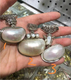 Large 48mm Mabe Keshi Pearl Necklace with Crescent Pendant
