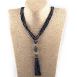 Bohemian Hematite Crystal Glass Tassel Necklace For Women