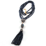 Bohemian Hematite Crystal Glass Tassel Necklace For Women