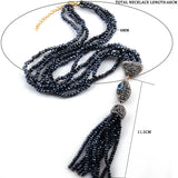 Bohemian Hematite Crystal Glass Tassel Necklace For Women