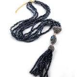 Bohemian Hematite Crystal Glass Tassel Necklace For Women