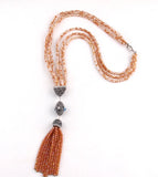 Bohemian Hematite Crystal Glass Tassel Necklace For Women