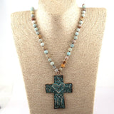 Boho Amazonite Stones Cross Necklace