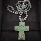 Boho Amazonite Stones Cross Necklace