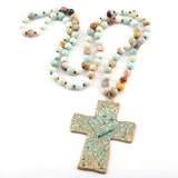 Boho Amazonite Stones Cross Necklace