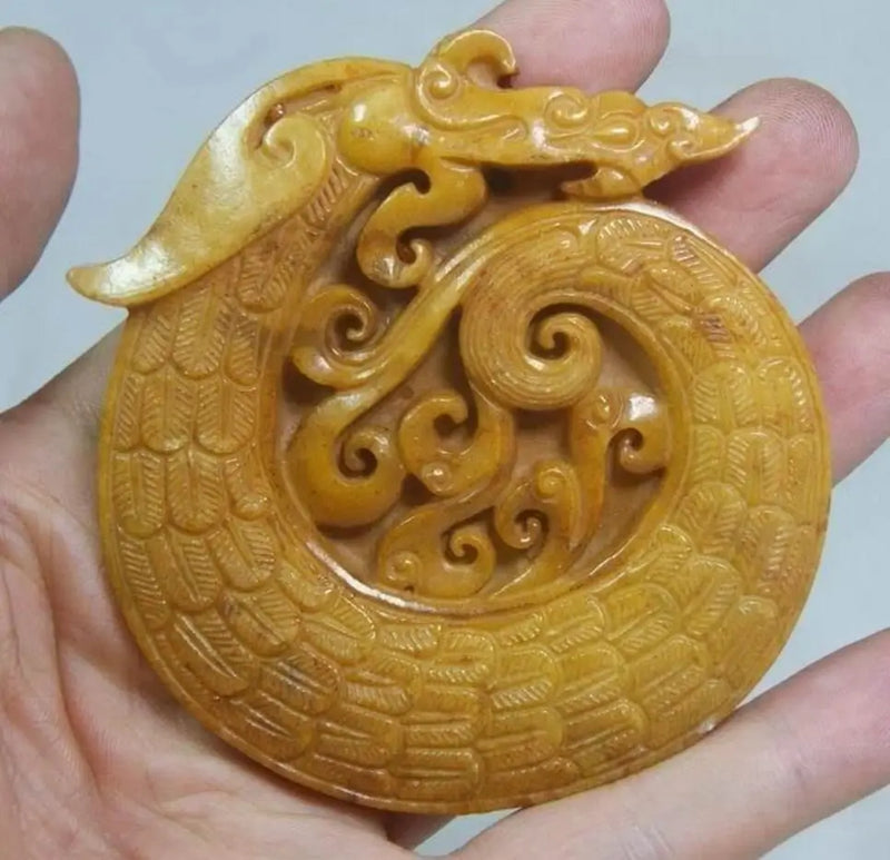 Hand-carved Yellow Jade Dragon Pendant