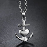 Heart Anchor Pendant Necklace CZ Punk Gothic Stainless Steel Women Jewelry
