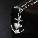 Heart Anchor Pendant Necklace CZ Punk Gothic Stainless Steel Women Jewelry