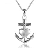 Heart Anchor Pendant Necklace CZ Punk Gothic Stainless Steel Women Jewelry