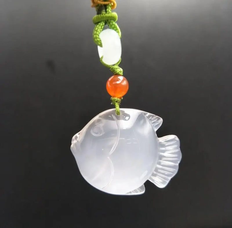 Natural Chalcedony Goldfish Agate Pendant Ice Seed Jade Necklace