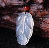 Natural Ice Agate & Chalcedony Leaves Pendants Jade Crafts