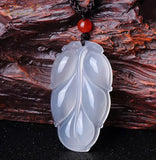 Natural Ice Agate & Chalcedony Leaves Pendants Jade Crafts