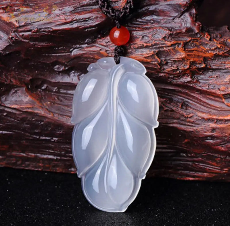 Natural Ice Agate Chalcedony Leaf Pendant Jewelry
