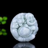 Emerald Jade Buddha Pendant with Carved Smile Buddha