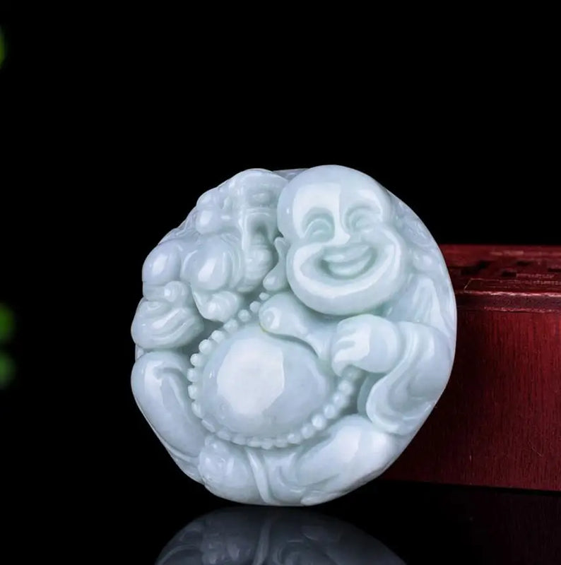 Emerald Jade Buddha Pendant with Carved Smile Buddha