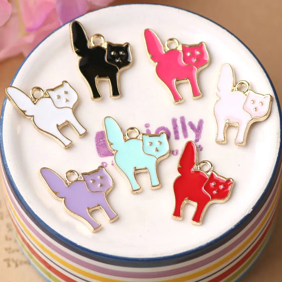 50PCS Enamel Cat Alloy Charms for DIY Jewelry Making