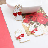 Enamel Jewelry Charm 21*34MM Animal Rabbit Pendant Alloy Ribbon Knot Bow