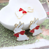 Enamel Jewelry Charm 21*34MM Animal Rabbit Pendant Alloy Ribbon Knot Bow