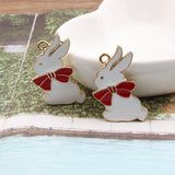 Enamel Jewelry Charm 21*34MM Animal Rabbit Pendant Alloy Ribbon Knot Bow