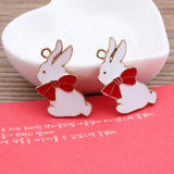 Enamel Jewelry Charm 21*34MM Animal Rabbit Pendant Alloy Ribbon Knot Bow