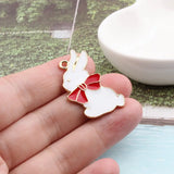 Enamel Jewelry Charm 21*34MM Animal Rabbit Pendant Alloy Ribbon Knot Bow