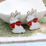 Enamel Jewelry Charm 21*34MM Animal Rabbit Pendant Alloy Ribbon Knot Bow