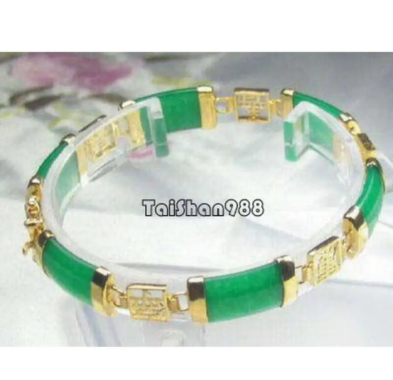 Green Jade Fortune Longevity Happiness Link Clasp Bracelet