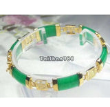 Green Jade Fortune Longevity Happiness Link Clasp Bracelet