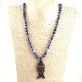 Artisan Long Knot Fish Necklace with Bead Stones