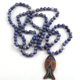 Artisan Long Knot Fish Necklace with Bead Stones