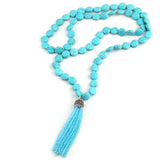 Flat Stone Crystal Pendant Tassel Necklace
