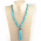 Flat Stone Crystal Pendant Tassel Necklace