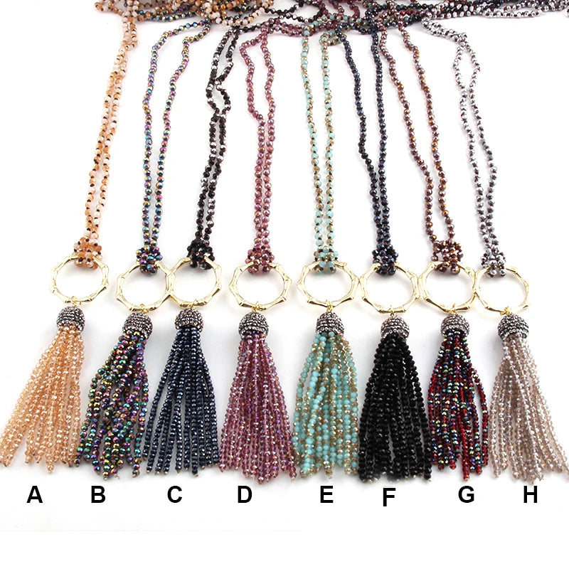 Glass Crystal Tassel Punk Necklace